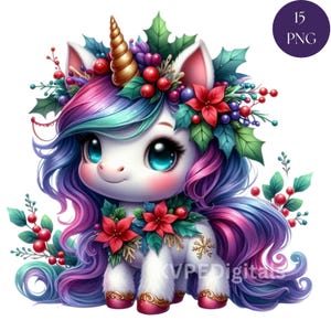 Christmas Unicorn Clipart Bundle, 15 PNG Cute Holiday Unicorn, Watercolor Winter Magical Unicorns, Christmas Sublimation, Commercial Use