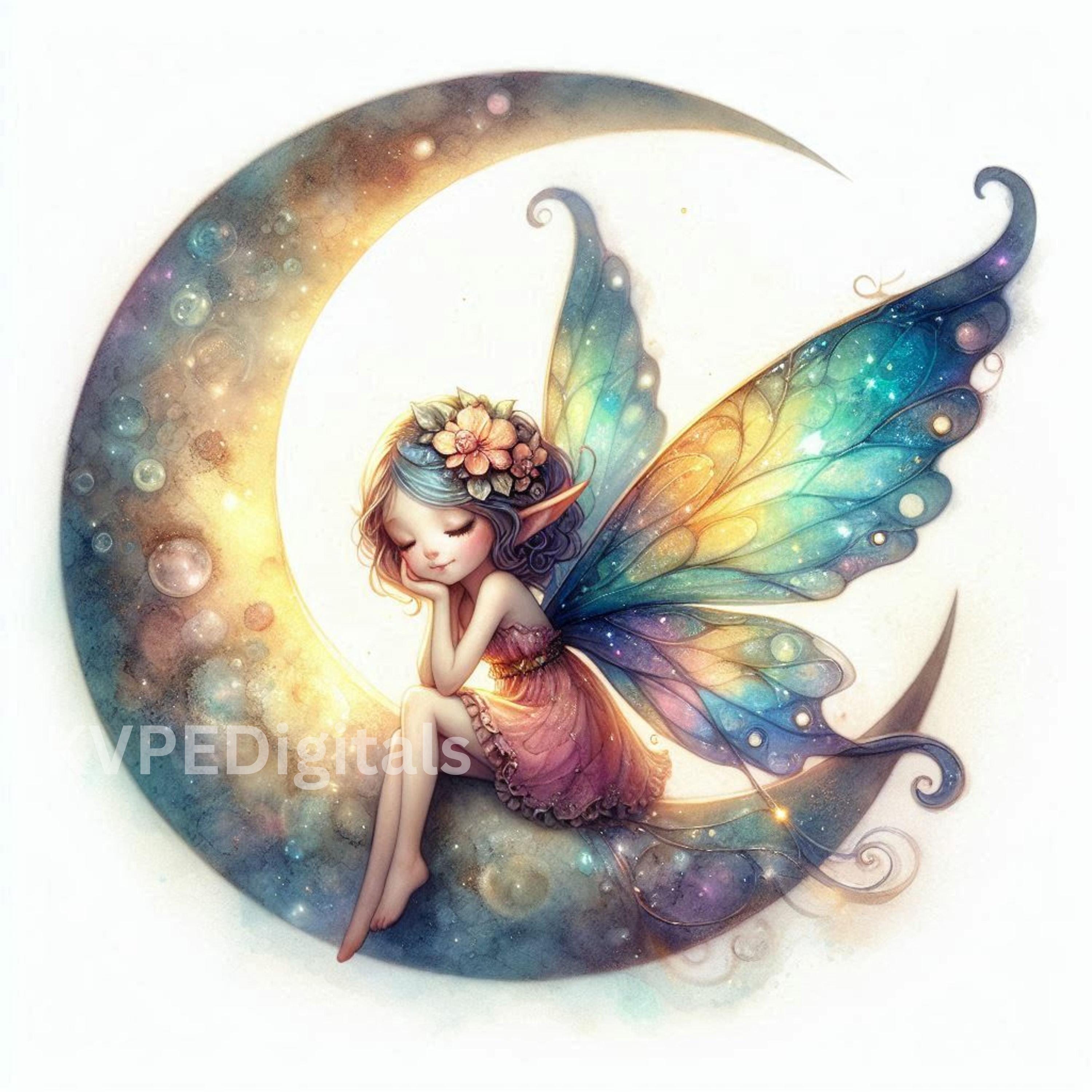 Moon Fairy Clipart Bundle, 13 Celestial Fairy Graphics, Cosmic