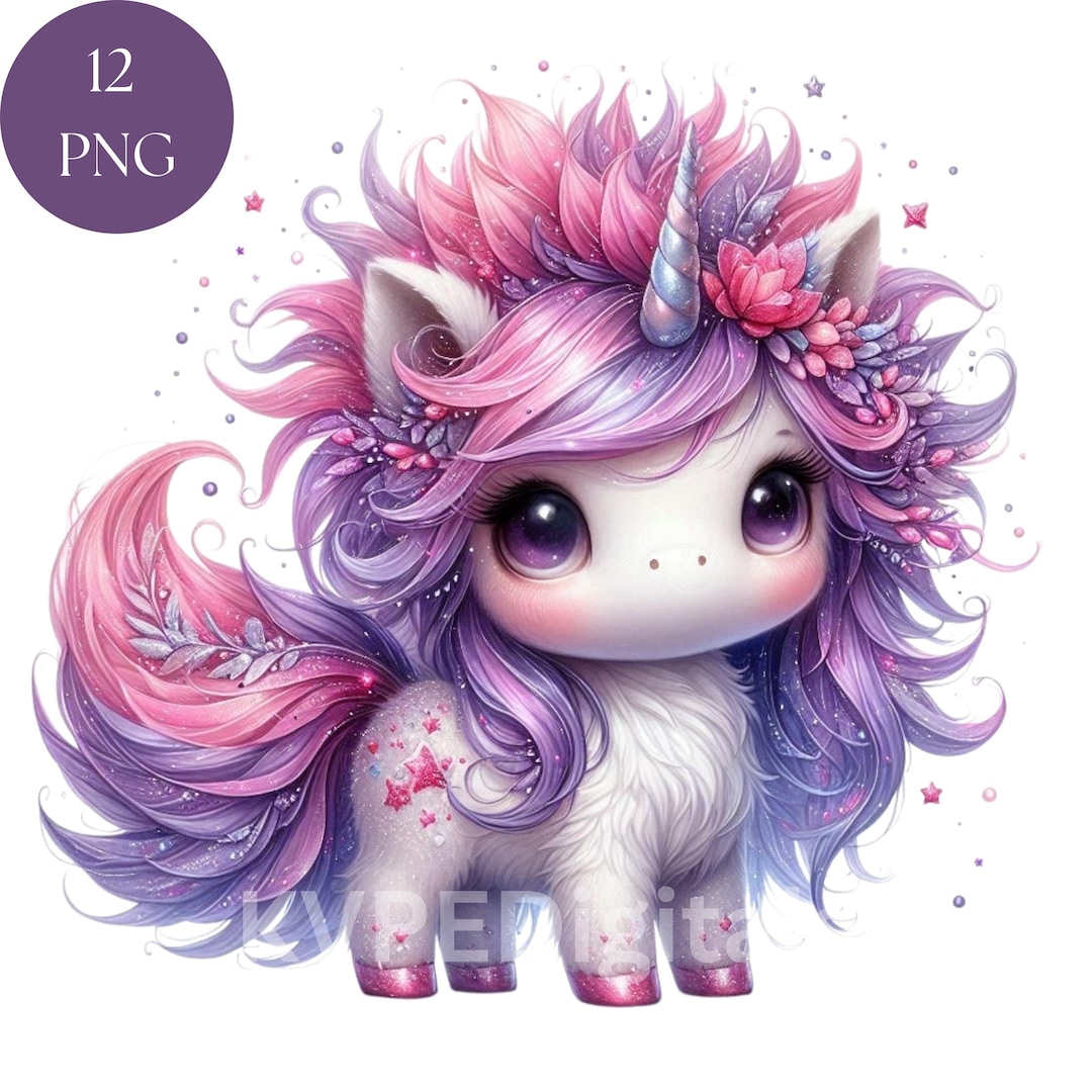 Cute Baby Unicorn Pastel Pink Unicorn Watercolor Clipart Bundle, 12 PNG ...