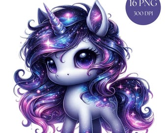 Galaxy Unicorn Celestial Cosmic Space Clipart, 16 PNG Printables  Instant Download Digital Wall Art Decor and Print Designs, Commercial Use
