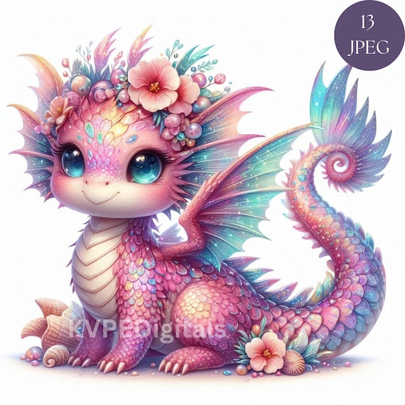 かわいいベビーピンクのドラゴン、13枚のJPEG魔法のドラゴンのクリップ