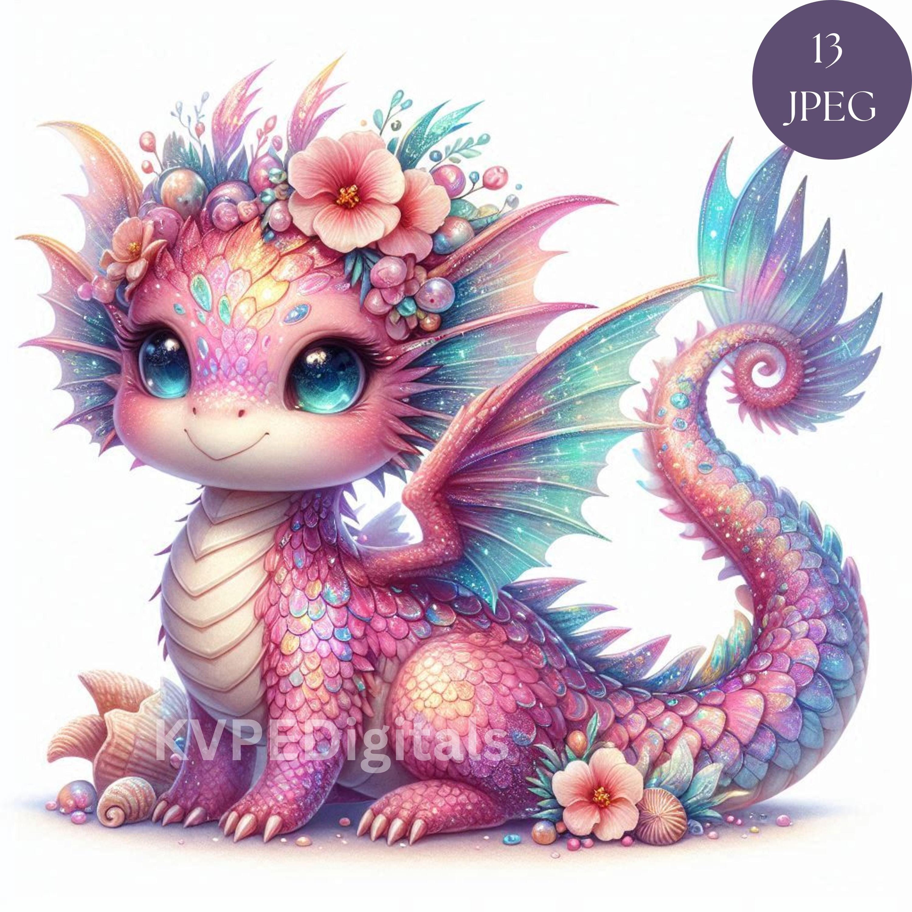 かわいいベビーピンクのドラゴン、13枚のJPEG魔法のドラゴンのクリップ