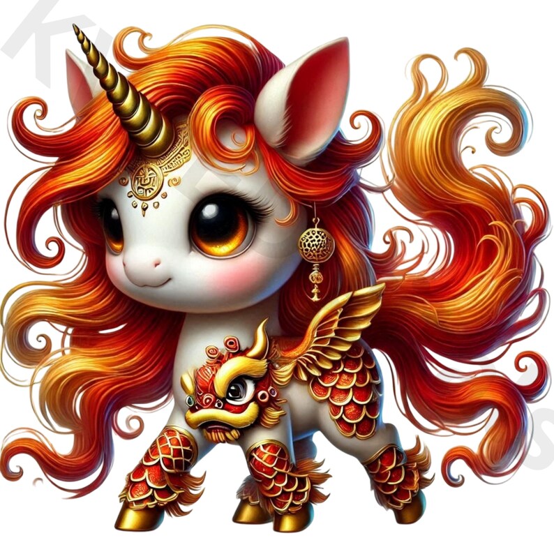 Chinese New Year Unicorn Cute Festive Holiday Dragon Unicorn Clipart ...
