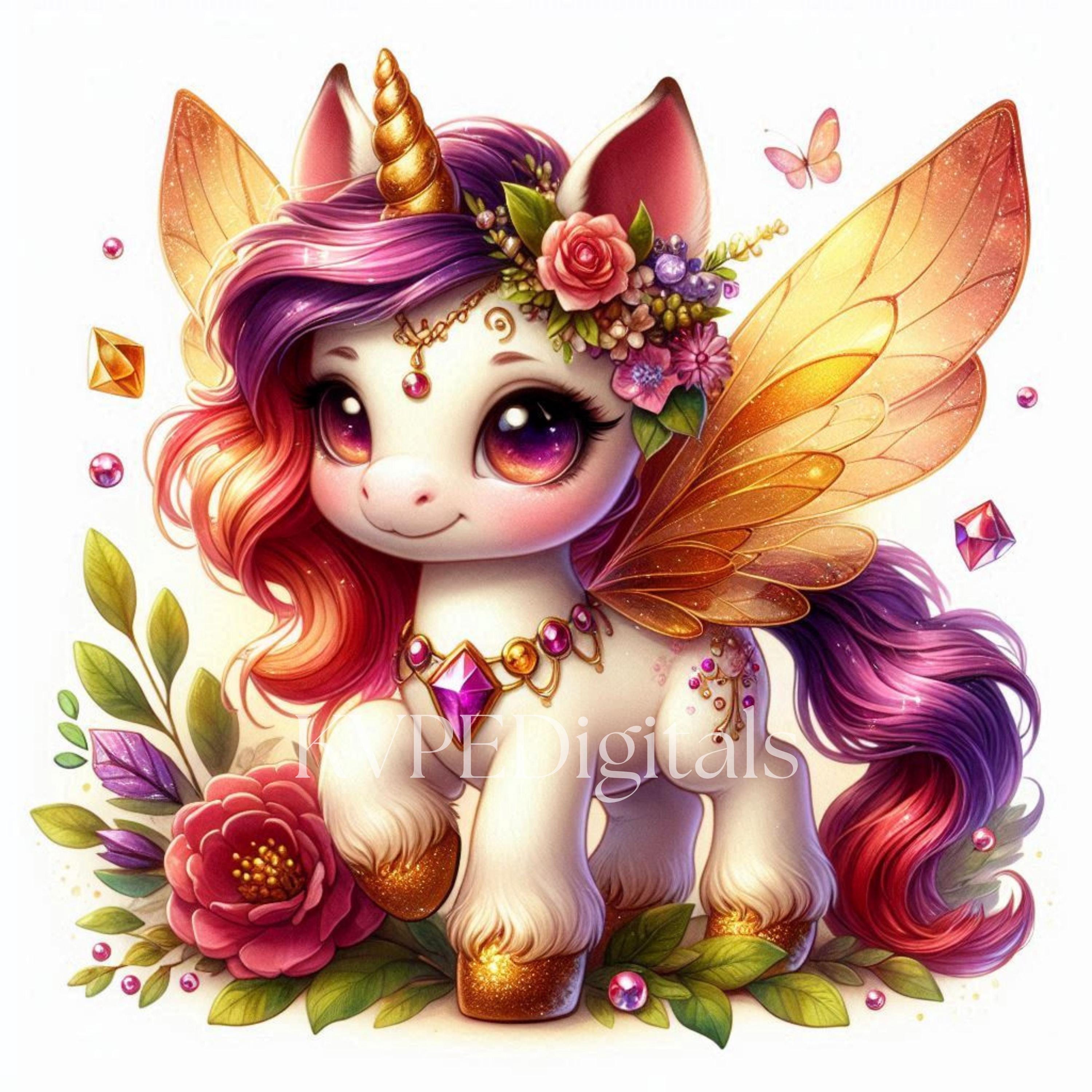 Whimsical Floral Unicorn Clipart Bundle, 16 PNG-JPG Spring Garden ...
