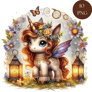 Clipart licorne de Beltane, 10 PNG pour le 1er mai, fête celtique, graphismes numériques, utilisation commerciale 300 dpi Illustrations