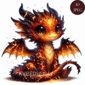 Himmlischer Ember-Drache, 10 Jpeg-Clipart-Bundle, niedliche Baby-Drachengrafik, magischer brauner Drache, kommerzielle Nutzung digitaler Download-Printables