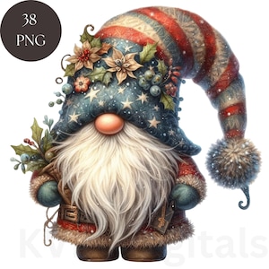 Imágenes prediseñadas de gnomos festivos, 38 imprimibles navideños en acuarela PNG, descarga instantánea de arte digital para pared, manualidades con scrapbooking, bricolaje