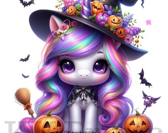 Halloween Unicorn Clipart, 20 Cute and Colorful PNG Set, Spooky Trick or Treat Printables, Whimsical Pastel Instant Digital Download