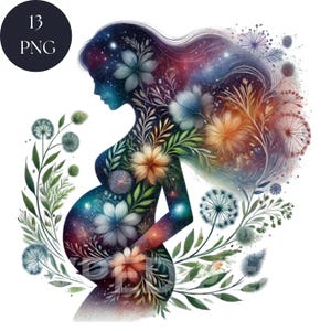 Mãe para ser clipart mulher grávida aquarela pacote floral maternidade maternidade, 13 PNG dia das mães gráficos arquivo digital imprimíveis artesanato
