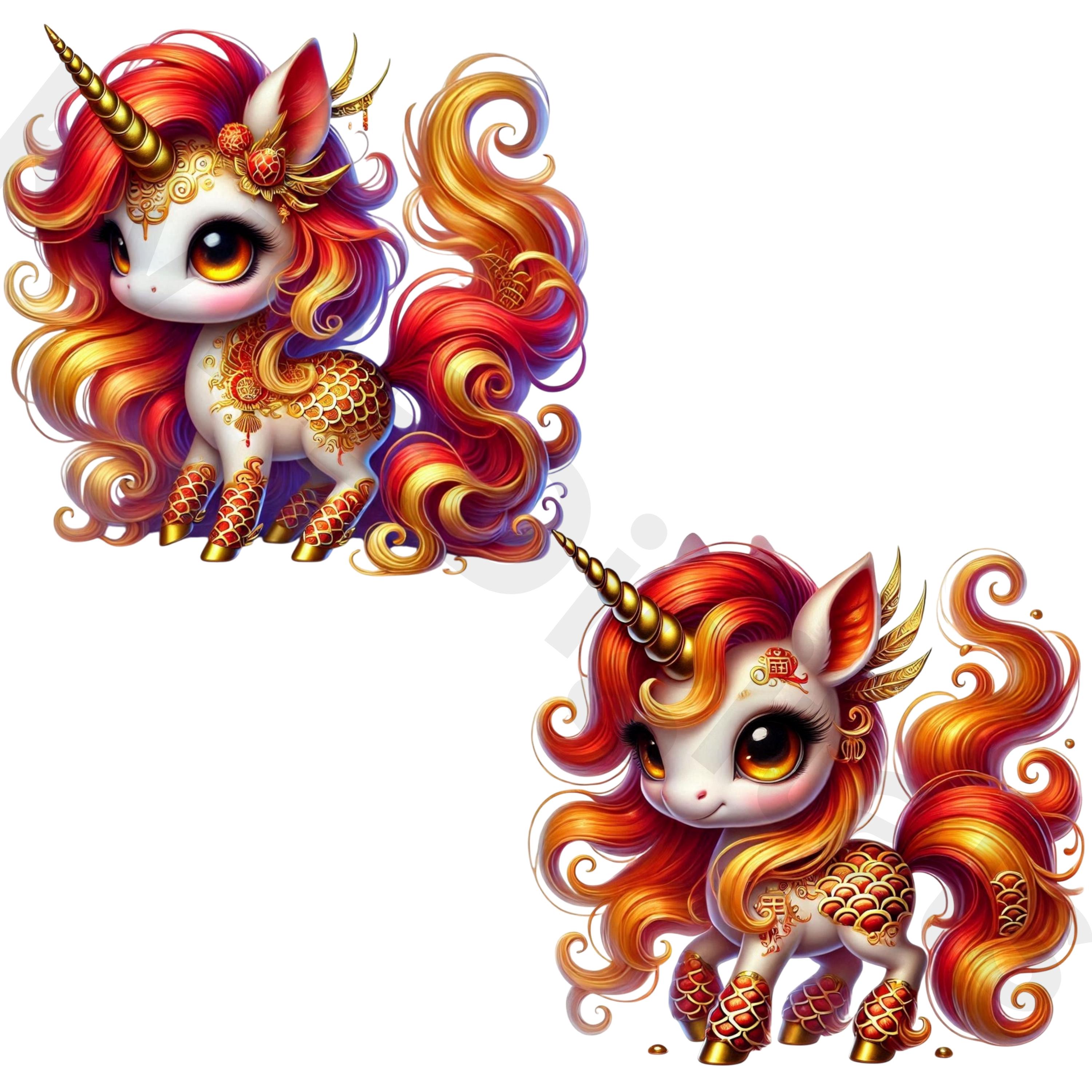Chinese New Year Unicorn Cute Festive Holiday Dragon Unicorn Clipart ...
