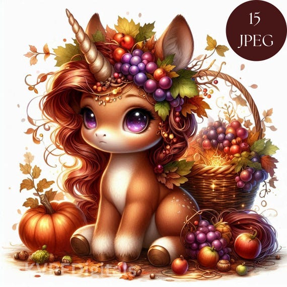 豊かな秋のユニコーン、15 Jpeg 秋の収穫、秋の季節のグラフィック