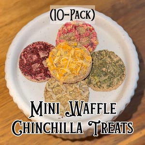 Mini gofres para chinchilla (paquete de 10) / Golosinas orgánicas y totalmente naturales para chinchilla / Sin colorantes ni tintes artificiales