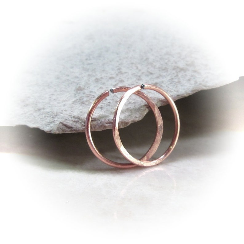 Small Hoop Earrings Copper Hammered Endless