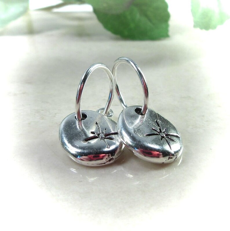 Small Hoop Earrings Silver with Star Dangle 8mm 10mm or 12mm