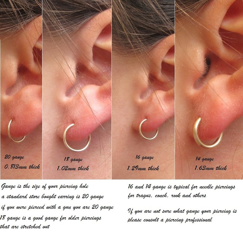 SINGLE Big Gauge Hoop Earrings Face Hammered Endless Plain Conch Tragus Precious and Semi Precious Helix Cartilage Orbital