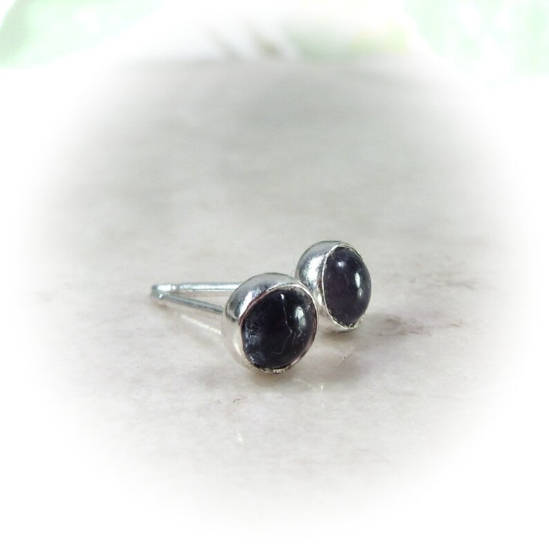 Stud Earrings Silver Iolite Gemstone 4mm