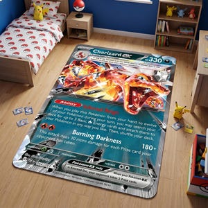 charizard pokemon card rug  Otakukulture Charizard Card Rug - Etsy