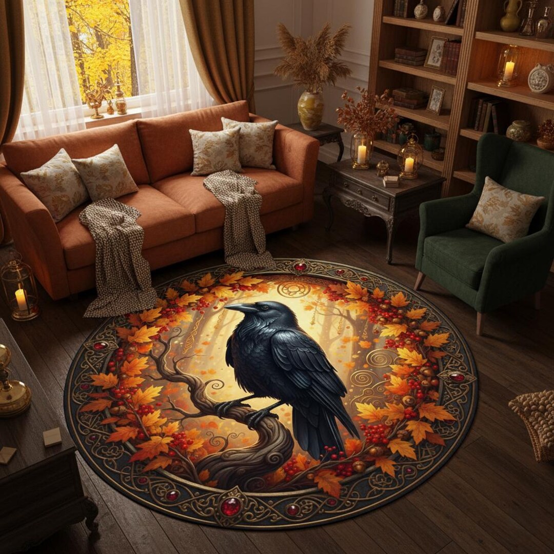 Mystic Crow Rug: Gothic Floral Raven Decor, Victorian Goth Decor - Etsy