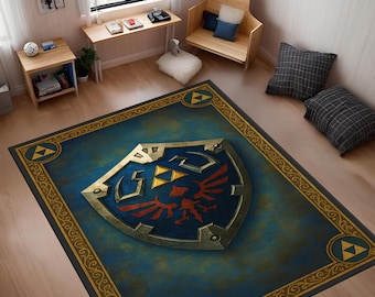 Alfombra de Zelda: Decoración para sala de juegos, Escudo Hyliano de Link