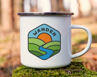 Wander Enamel Camping Mug: Hiking Adventure Gift