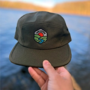 Wander 5 Panel Cap, Embroidered Hat Nature, Adventure Nature Hat, Hiking Lover Gift, Hiking Hat, Travel Summer Hat, Nature Lover Hat