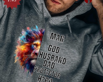 Man of God Husband Dad PNG | Lion Father's Day Sublimation Design | Protector Hero Digital Download Clipart