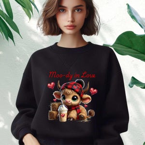 Highland Cow Latte SVG | Moo-dy in Love Design | Funny Farm Animal PNG | Valentine's Day Clipart