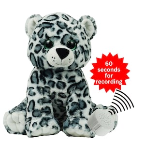 Personalized Snow Leopard Stuffed Animal with Message, Plays Your Voice Recordings or Music; Sing a song, give a message - 16 inch Plushie