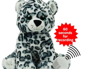 Peluche de leopardo de las nieves personalizado: mensaje grabable de 60 segundos, animal de peluche de 40 cm