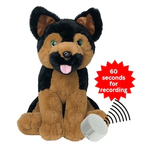 Personalized German Shepard Stuffed Animal with Message, Plays Your Voice Recording, Sing a song, give a message - 16 inch Plushie - Geno