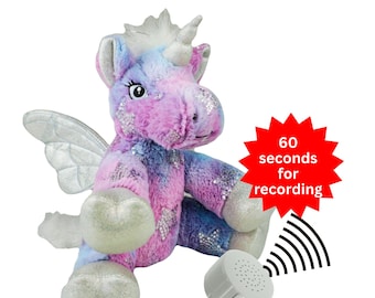 Peluche de unicornio personalizado: Stardust de 8 pulgadas con grabación de voz