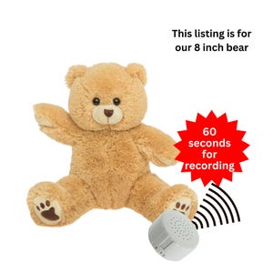Personalized Teddy Bear with Message 8 inch, Plays Your Voice Recordings or Music; Sing a song, give a message - Bennie Bear 8 in Plushie