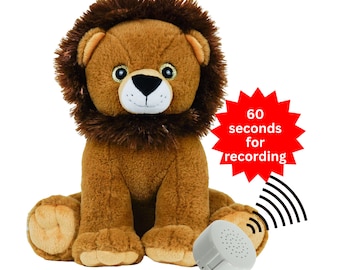 Peluche de león personalizado con mensaje. Reproduce tus grabaciones de voz o música; canta canciones, da mensajes. Peluche de león Leonardo de 16 pulgadas.