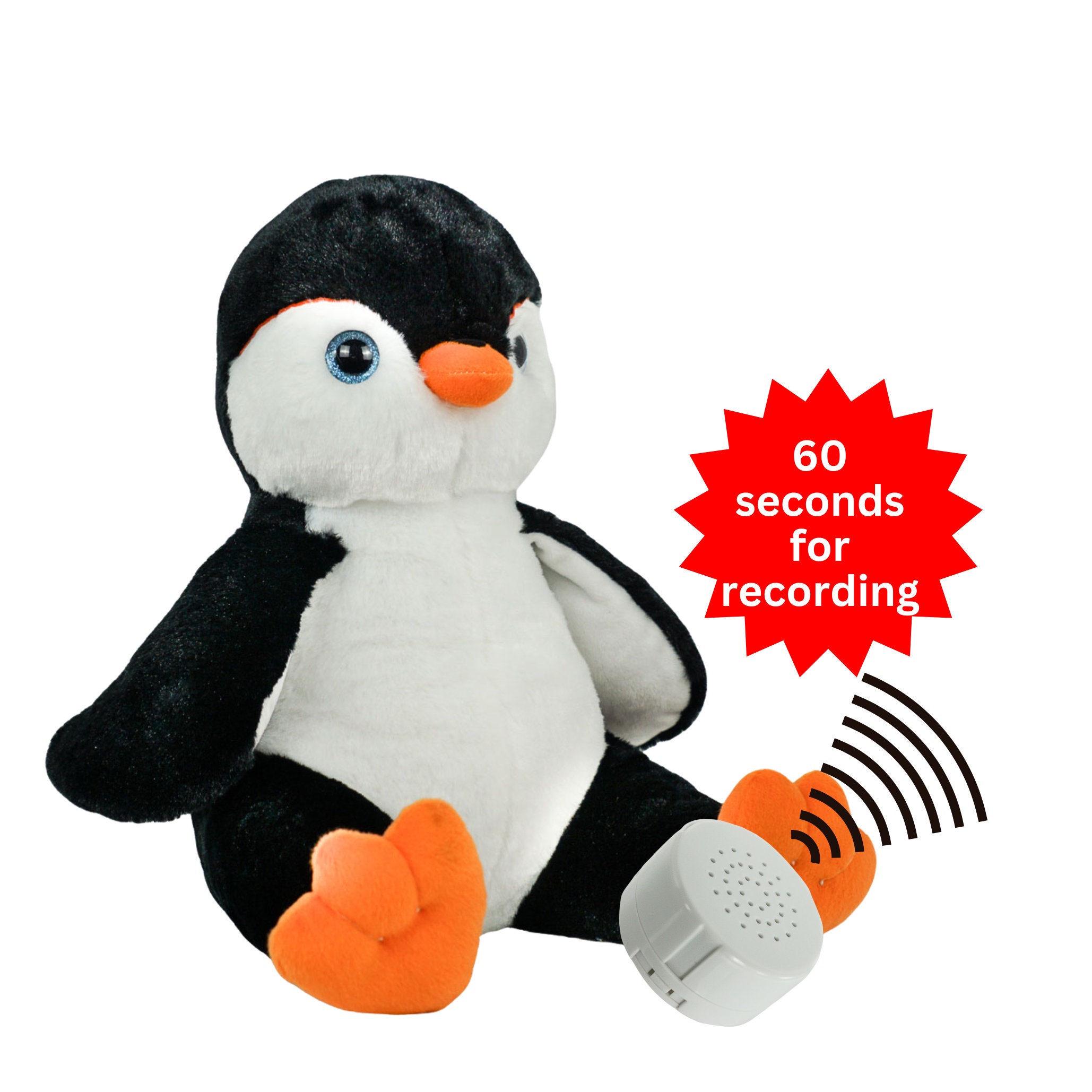 Personalized Penguin Plushie: 60-second Voice Recording Stuffed