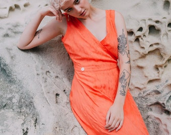 SALE - Hot Thoughts' Wrap Dress in Coral