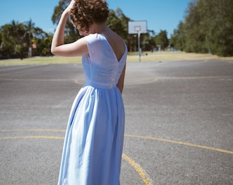 SALE - Cottonwood Tree Sheer Cotton Dress in Sea and Clouds