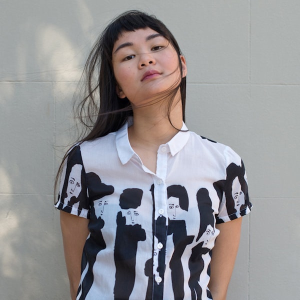 SALE - Silk/Cotton Blouse -  'Sweet Abandon' blouse in 'Hammer Notes' print