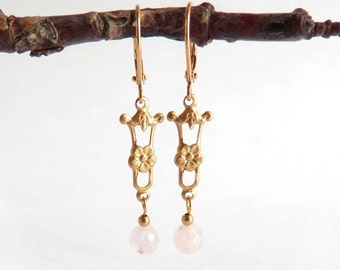 Deco Drop Earrings - Rose Quartz