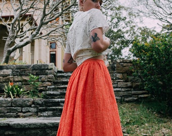 SALE - Another Year' Gathered Skirt in Nasturtium Linen