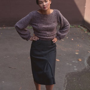SALE - Iberian Woolen Front-Pleat Skirt in Pavement