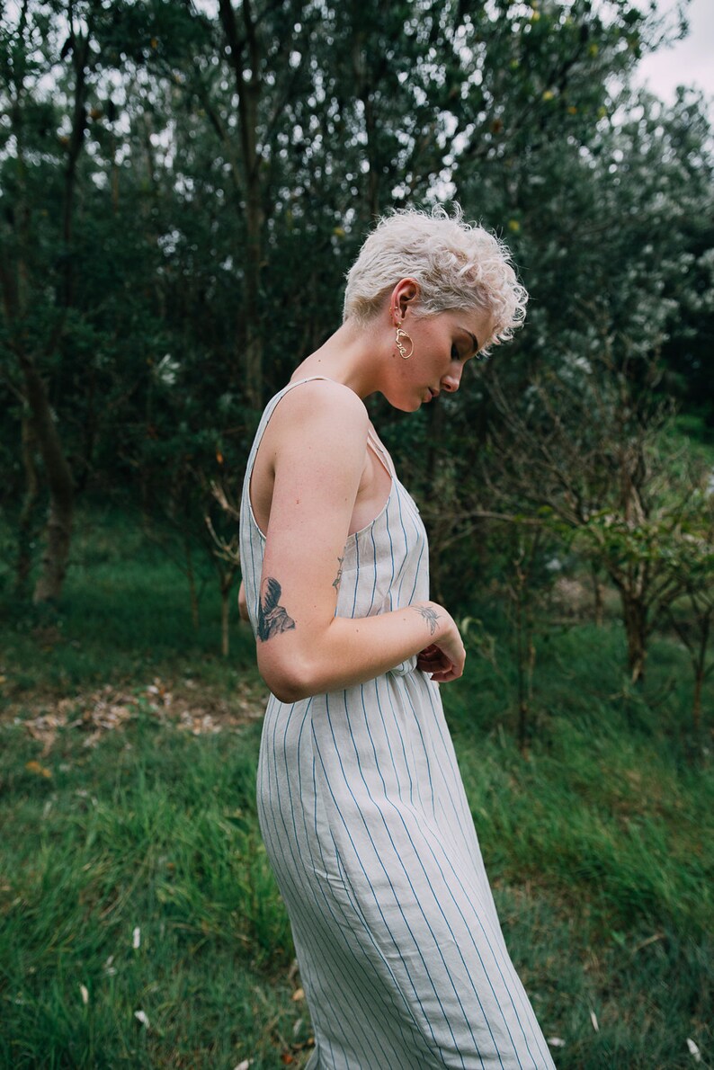 SALE /'Whispers/' Sleeveless Taper Dress in Coastal Stripe