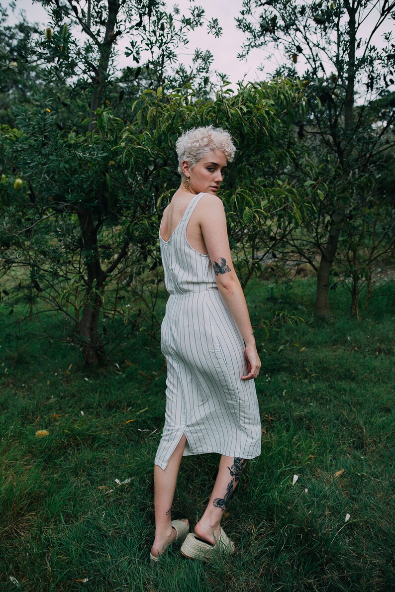 SALE /'Whispers/' Sleeveless Taper Dress in Coastal Stripe