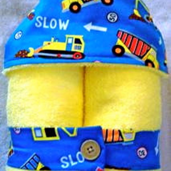 Boy's Plush Hooded Bath Towel -- Construction Zone - Diggers, Dirt and Danger