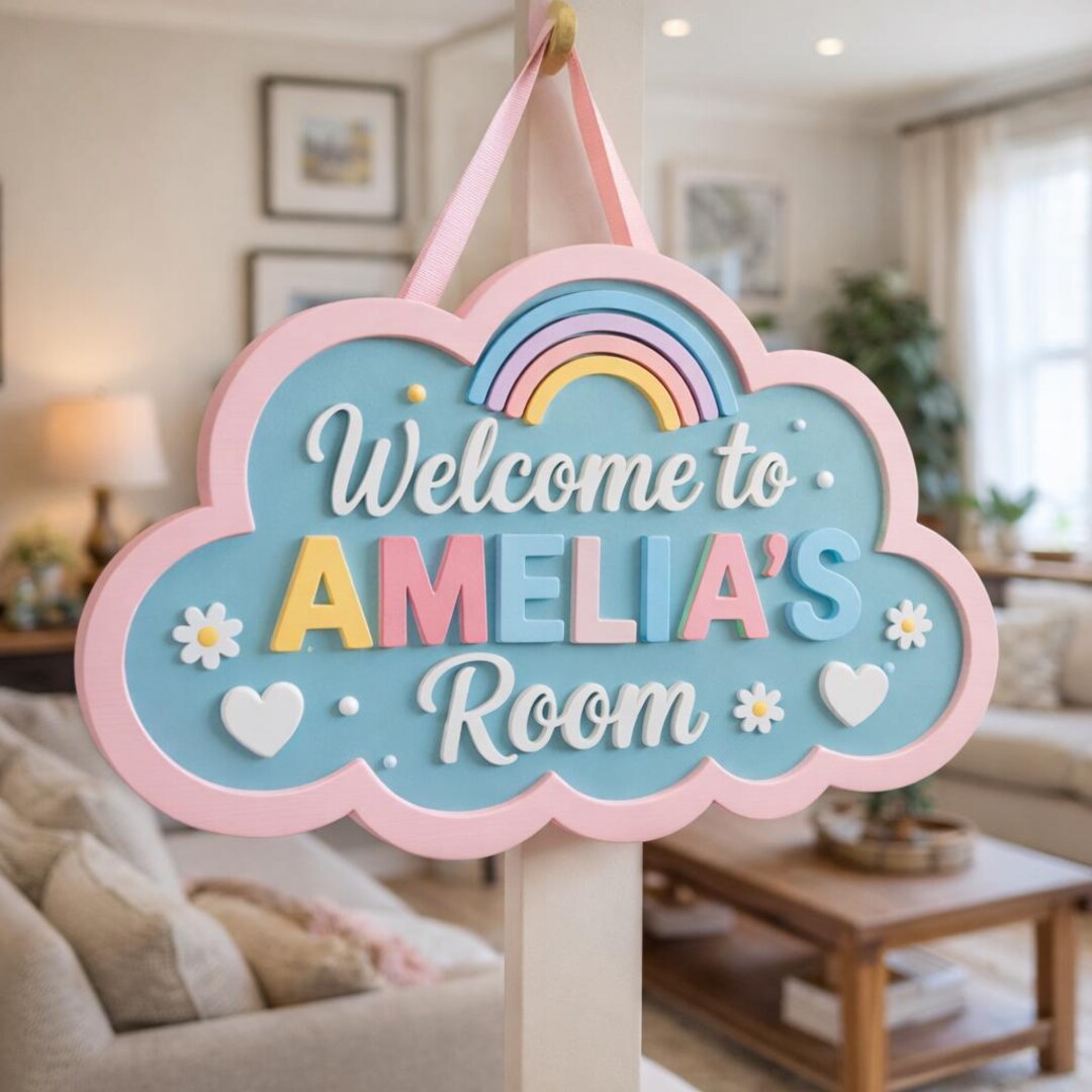Personalized Cloud Name Sign for Kids Room, Pastel Rainbow Nursery Wall ...