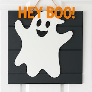 Ghost Door Hanger, Halloween Door Hanger, Hey Boo Ghost Door Hanger, Front door decor | Wooden Door Hanger | Pumpkin Fall Door Sign