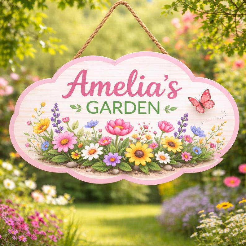 Personalised Floral Garden Sign, Custom Garden Name Sign, Garden Flower ...