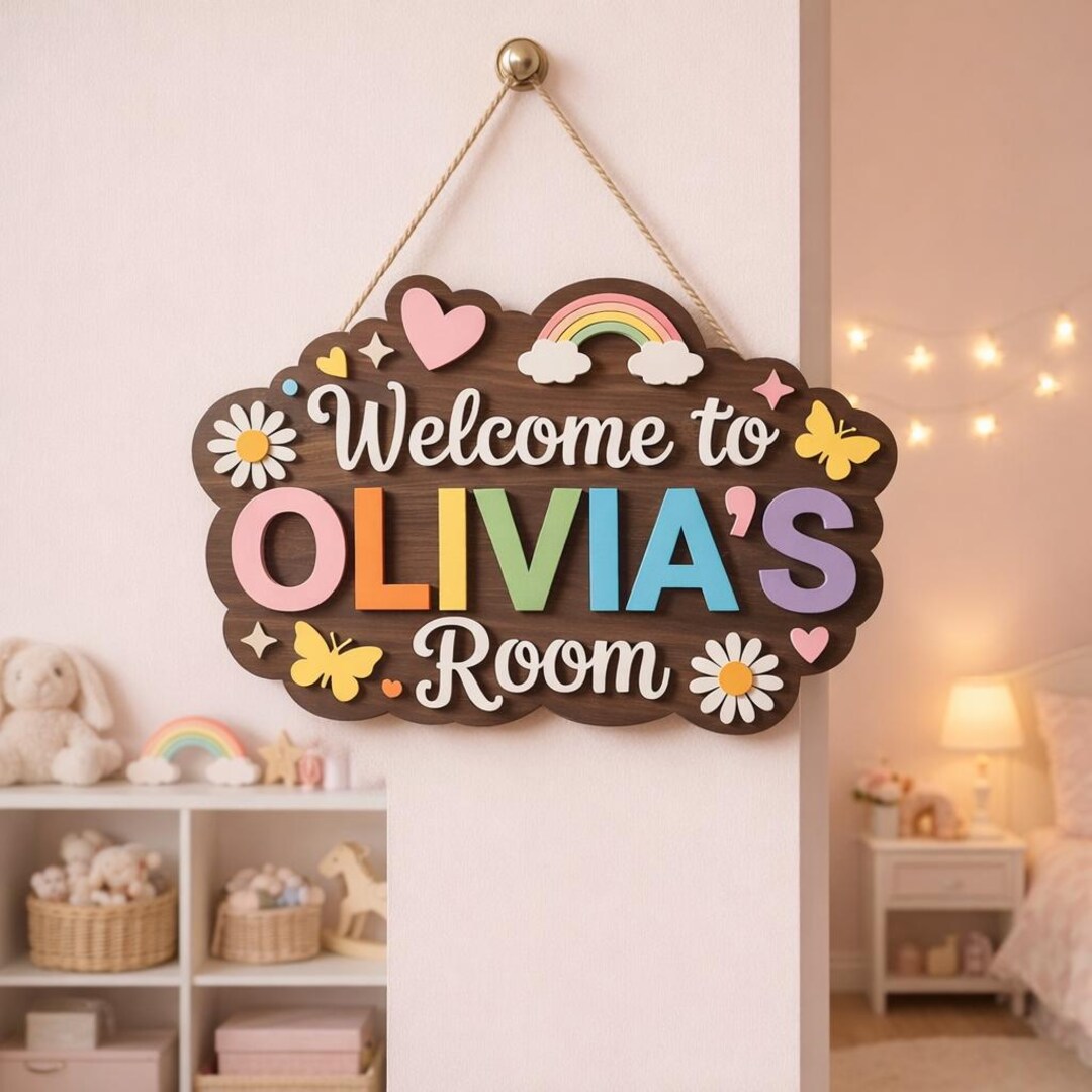 Personalized Kids Room Door Sign | Custom Name Wooden Door Hanger ...