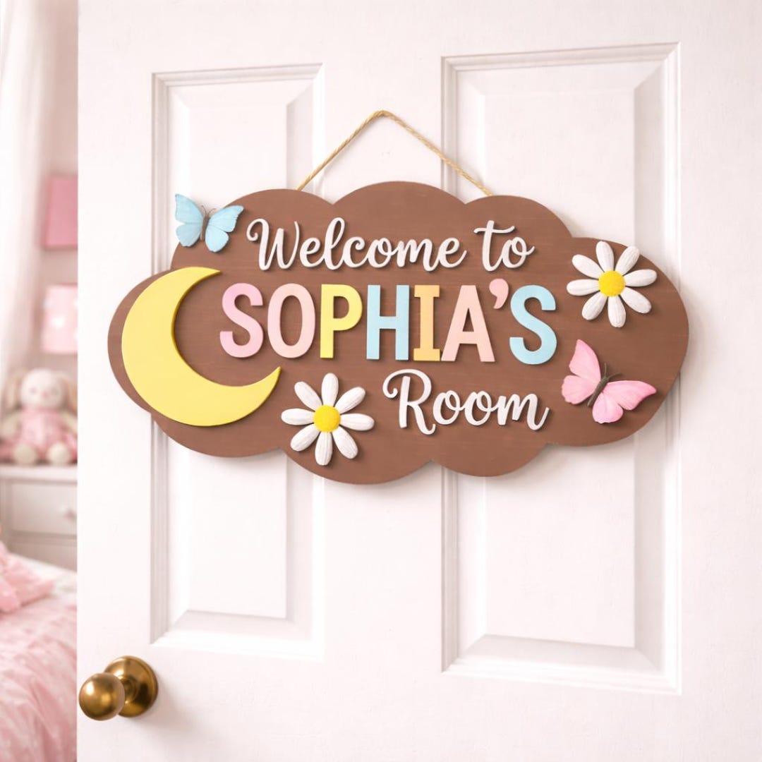 Personalized Girl Room Door Sign, Custom Name Nursery Door Hanger, Baby ...