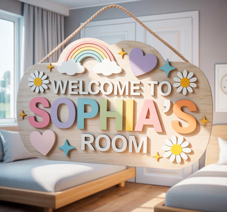 Custom Wooden Name Sign for Kids Room, Personalized Kids Name Door ...