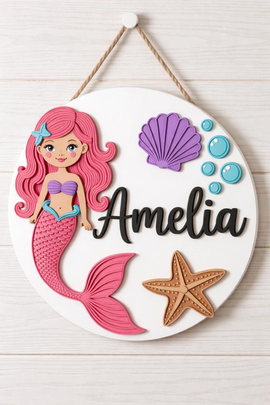 Personalized Mermaid Name Sign, Custom Mermaid Door Hanger, Kids Room ...